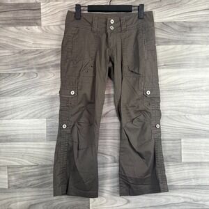 Refuge‎ Cargo Pants Women's 1 Brown Cotton Capri High Waisted Two Button Y2K Vtg